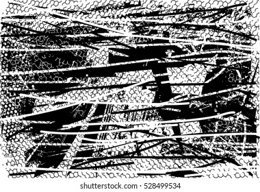 Background black and white abstract texture vector with round dark spots, nets and lines, drawing 