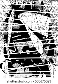 Background black and white abstract texture vector with  dark spots, nets and lines, drawing, 