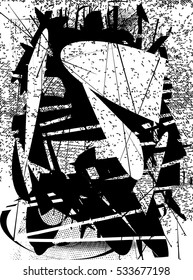 Background black and white abstract texture vector with  dark spots, nets and lines, drawing, 