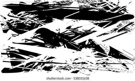 Background black and white abstract texture vector with  dark spots, nets, lines and with drawing, 