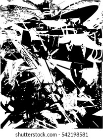 Background black and white abstract texture vector with  dark spots, nets, lines and with drawing, 