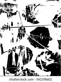 Background black and white abstract texture vector with  dark spots, nets, lines and with drawing, 