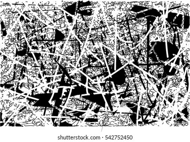 Background black and white abstract texture vector with  dark spots, nets and lines, drawing