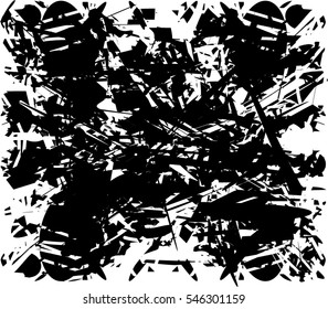 Background black and white abstract texture vector with  dark spots, nets, lines and drawing