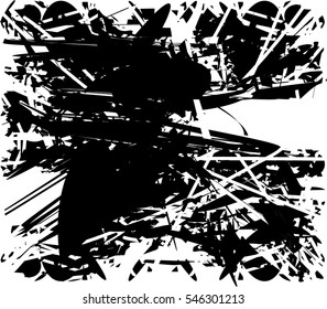 Background black and white abstract texture vector with  dark spots, nets, lines and drawing