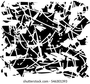 Background black and white abstract texture vector with  dark spots, nets, lines and drawing