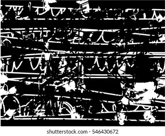 Background black and white abstract texture vector with  dark spots, nets, lines and drawing