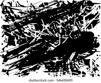 Background black and white abstract texture vector with  dark spots, nets, lines and drawing