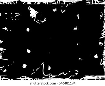 Background black and white abstract texture vector with  dark spots, nets, lines and drawing