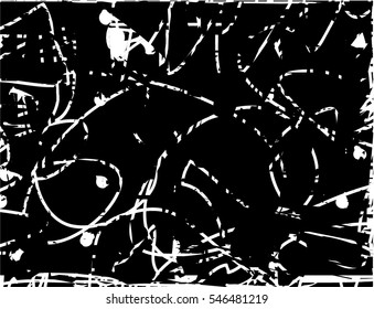 Background black and white abstract texture vector with  dark spots, nets, lines and drawing