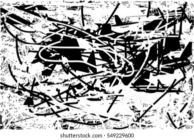 Background black and white abstract texture vector with  dark spots, nets, lines and drawing