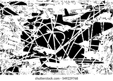 Background black and white abstract texture vector with  dark spots, nets, lines and drawing