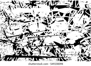 Background black and white abstract texture vector with  dark spots, nets, lines and drawing