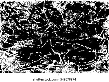 Background black and white abstract texture vector with  dark spots, nets, lines and drawing