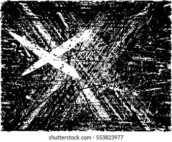 Background black and white abstract texture vector with  dark spots, nets, lines and drawing of letter x
