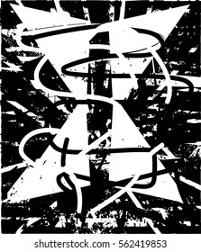 Background black and white abstract texture vector with  dark spots, nets, lines and drawing