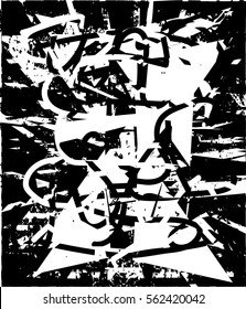 Background black and white abstract texture vector with  dark spots, nets, lines and drawing