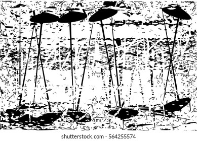 Background black and white abstract texture vector with  dark spots, nets, lines and drawing