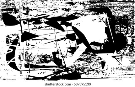 Background black and white abstract texture vector with  dark spots, pale nets, lines and drawing
