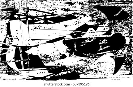 Background black and white abstract texture vector with  dark spots, pale nets, lines and drawing
