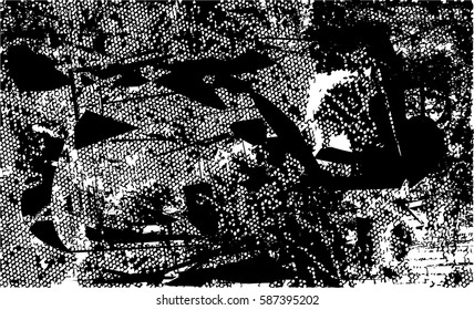 Background black and white abstract texture vector with  dark spots, pale nets, lines and drawing
