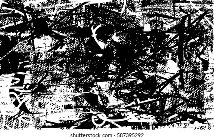 Background black and white abstract texture vector with  dark spots, pale nets, lines and drawing
