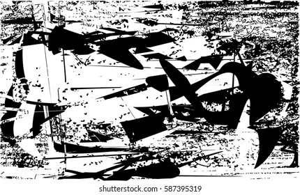 Background black and white abstract texture vector with  dark spots, pale nets, lines and drawing
