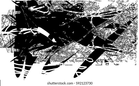 Background black and white abstract texture vector with  dark spots, nets, lines and drawing