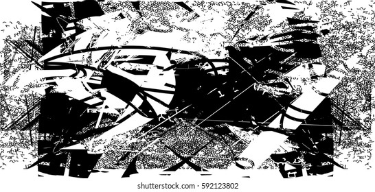Background black and white abstract texture vector with  dark spots, nets, lines and drawing