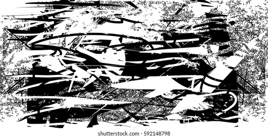 Background black and white abstract texture vector with  dark spots, nets, lines and drawing