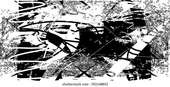 Background black and white abstract texture vector with  dark spots, nets, lines and drawing