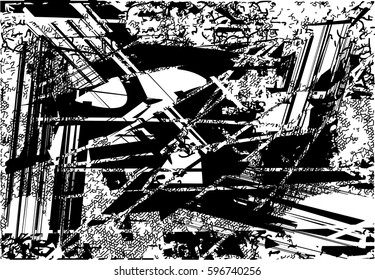 Background black and white abstract texture vector with  dark spots, nets, lines and drawing