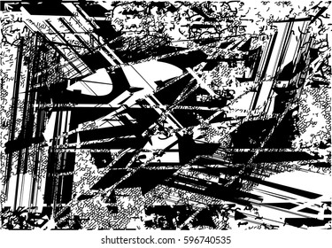 Background black and white abstract texture vector with  dark spots, nets, lines and drawing
