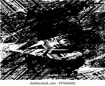 Background black and white abstract texture vector with  dark spots, nets, lines and drawing