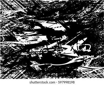 Background black and white abstract texture vector with  dark spots, nets, lines and drawing