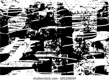 Background black and white abstract texture vector with  dark spots, nets, lines and drawing