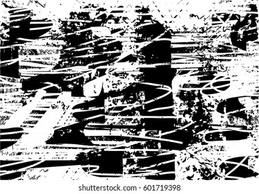 Background black and white abstract texture vector with  dark spots, nets, lines and drawing
