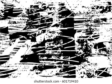Background black and white abstract texture vector with  dark spots, nets, lines and drawing