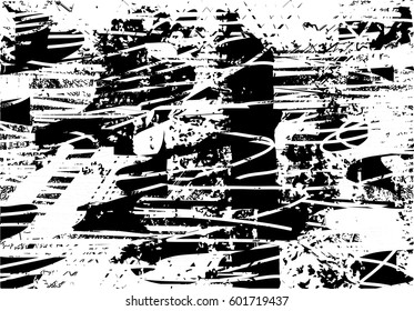 Background black and white abstract texture vector with  dark spots, nets, lines and drawing