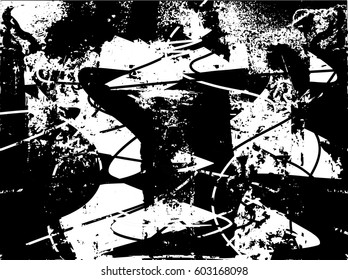 Background black and white abstract texture vector with  dark spots, nets, lines and drawing
