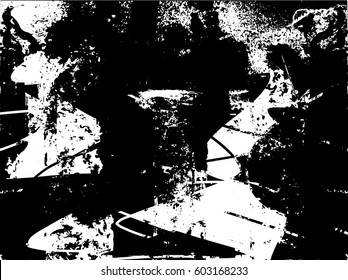 Background black and white abstract texture vector with  dark spots, nets, lines and drawing