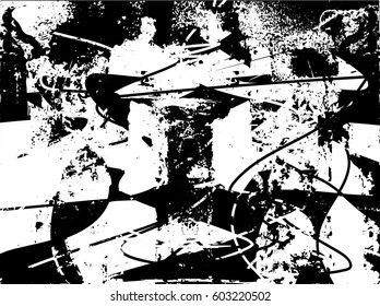 Background black and white abstract texture vector with  dark spots, nets, lines and drawing