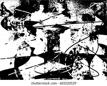 Background black and white abstract texture vector with  dark spots, nets, lines and drawing