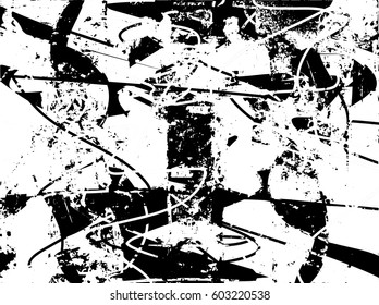Background black and white abstract texture vector with  dark spots, nets, lines and drawing