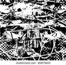 Background black and white abstract texture vector with  dark spots, nets, lines and drawing