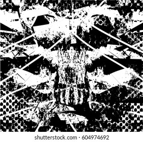Background black and white abstract texture vector with  dark spots, nets, lines and drawing