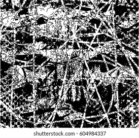Background black and white abstract texture vector with  dark spots, nets, lines and drawing