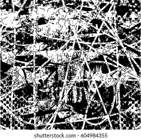 Background black and white abstract texture vector with  dark spots, nets, lines and drawing