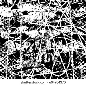 Background black and white abstract texture vector with  dark spots, nets, lines and drawing