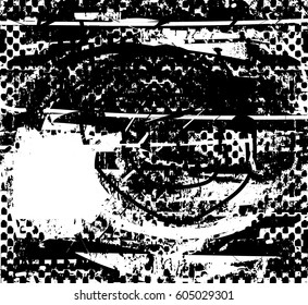 Background black and white abstract texture vector with  dark spots, nets, lines and drawing